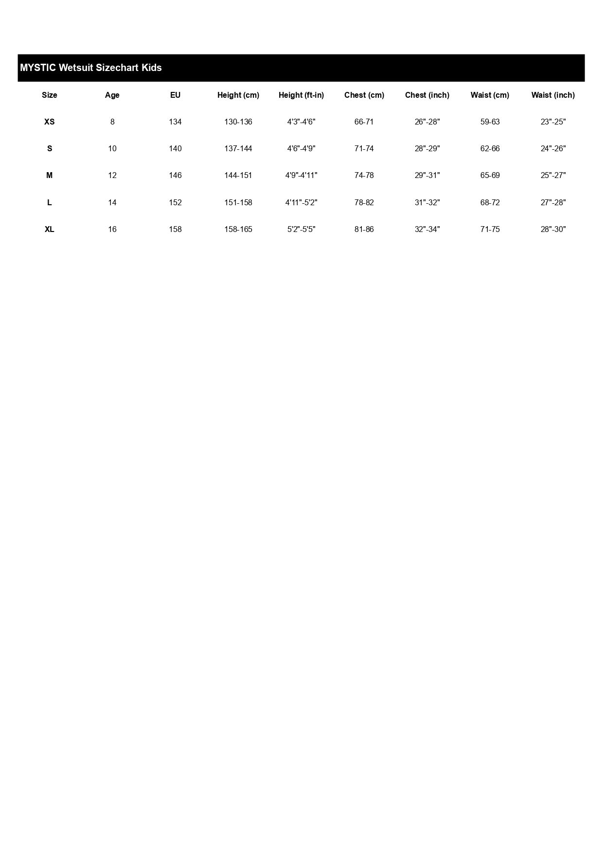 Size table